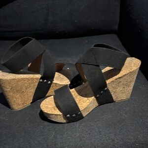 Lucky Brand Black Cork Wedges